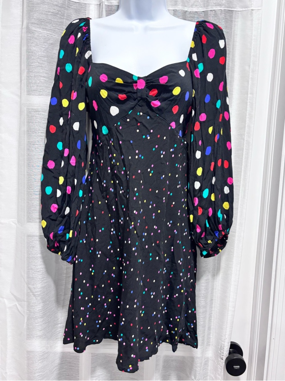 RIXO x Target Black Dress with Vibrant Colorful Polka Dots Puff Long Sleeve 2